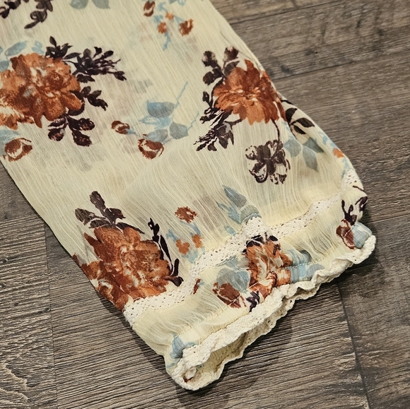 Decree Women Medium Boho Floral Peasant Cottagecore Sheer Long Sleeve Blouse - Picture 6 of 10